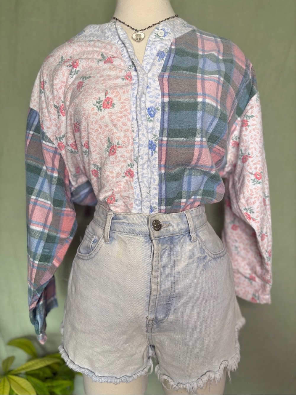 Patchwork Floral & Plaid Long Sleeve Top #cottagecore #cotton
